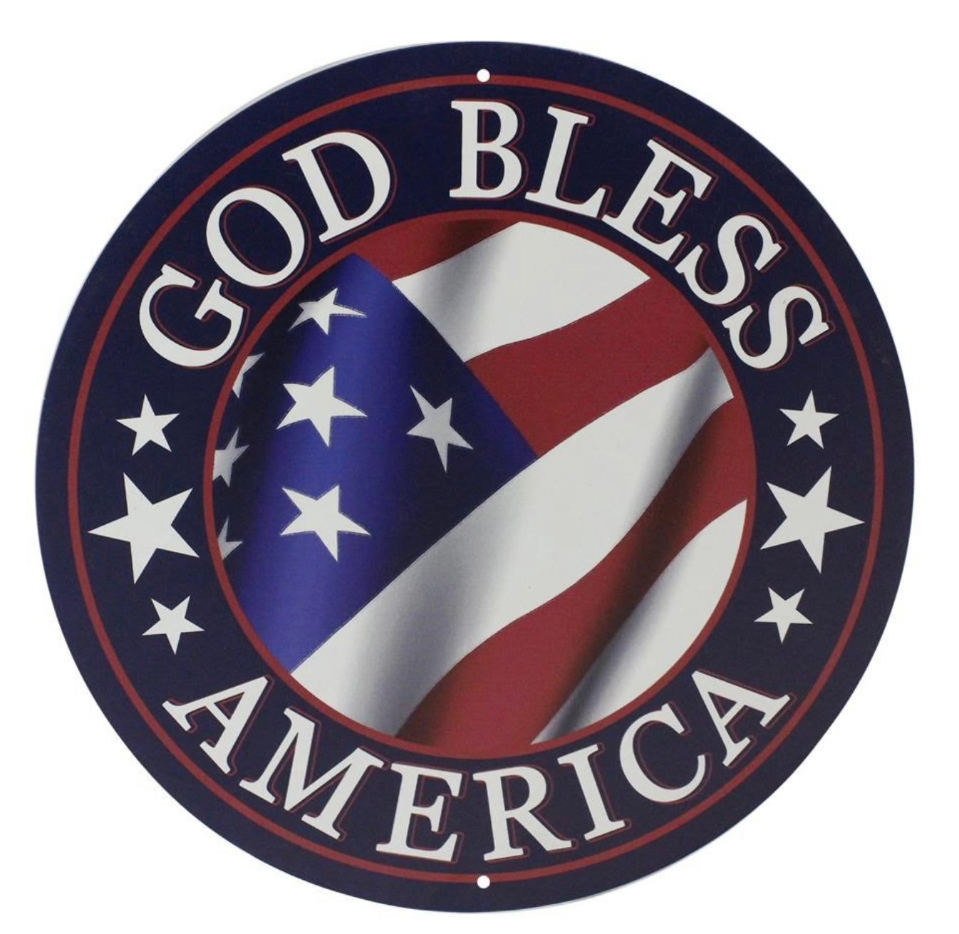 12” Round Metal God Bless America Wreath Sign