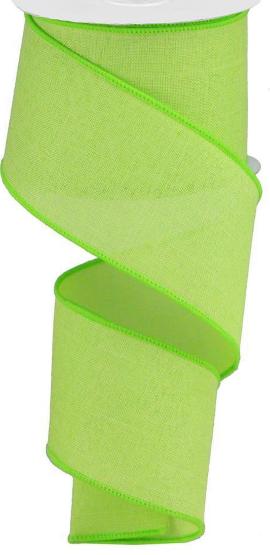 10 Yards - 2.5” Wired Lime Green Linen Ribbon