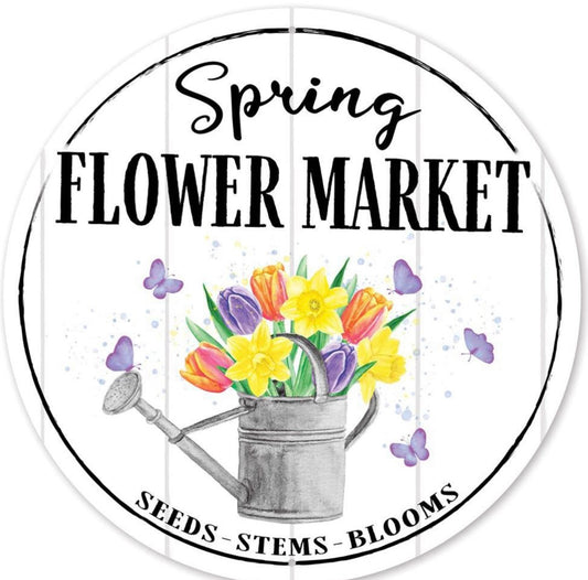 12” Round Metal Spring Flower Market Wreath Sign