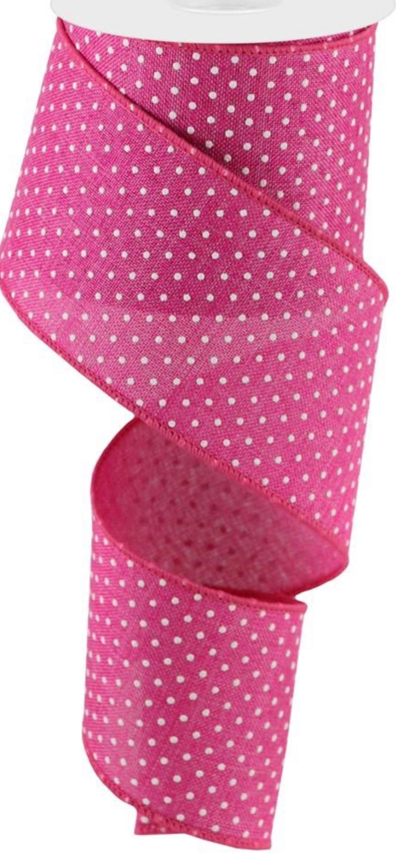 10 Yards - 2.5” Wired Fuschia and White Swiss Dot Ribbon