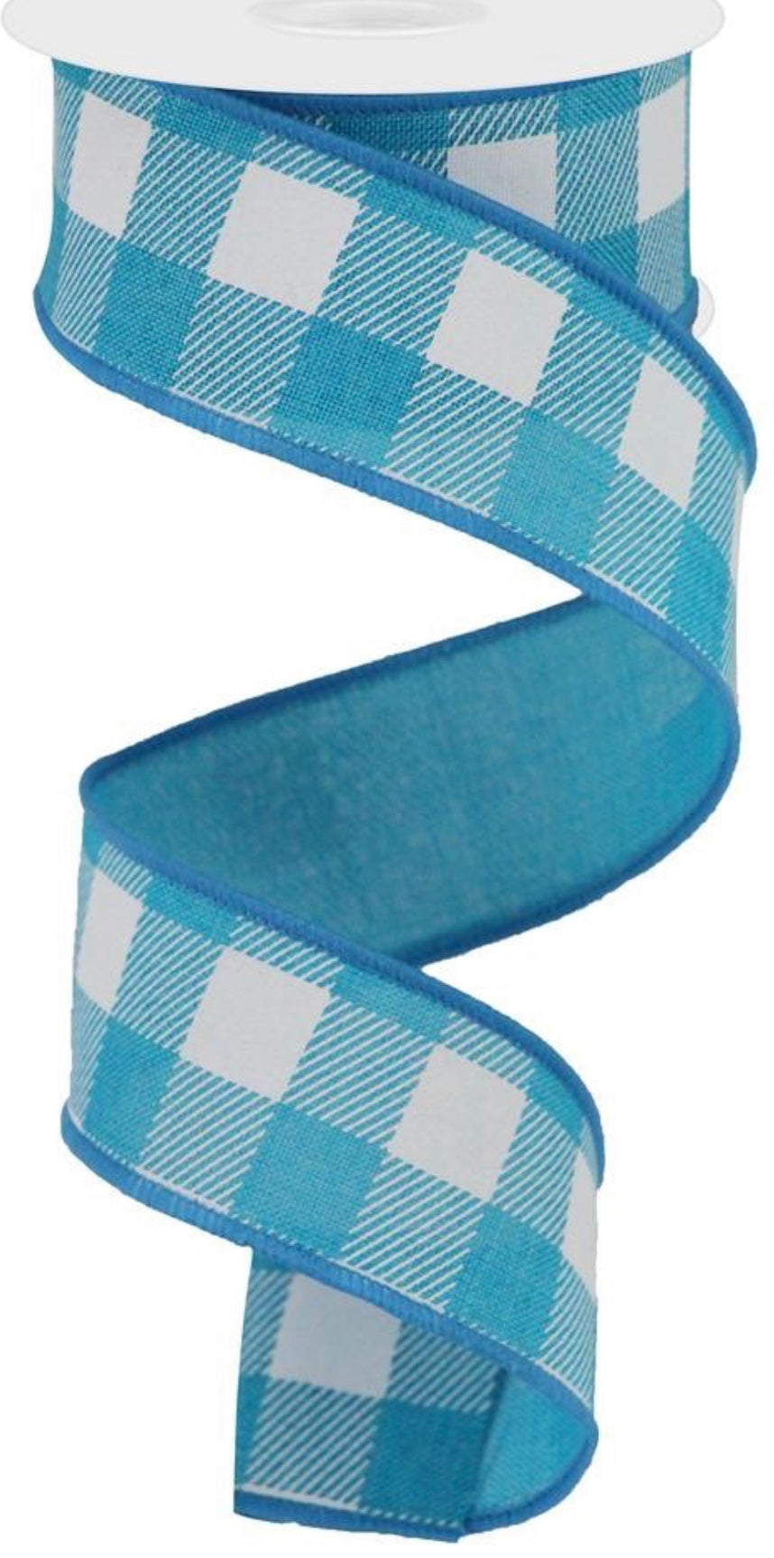 10 Yards - 1.5” Wired Blue and White Check Ribbon