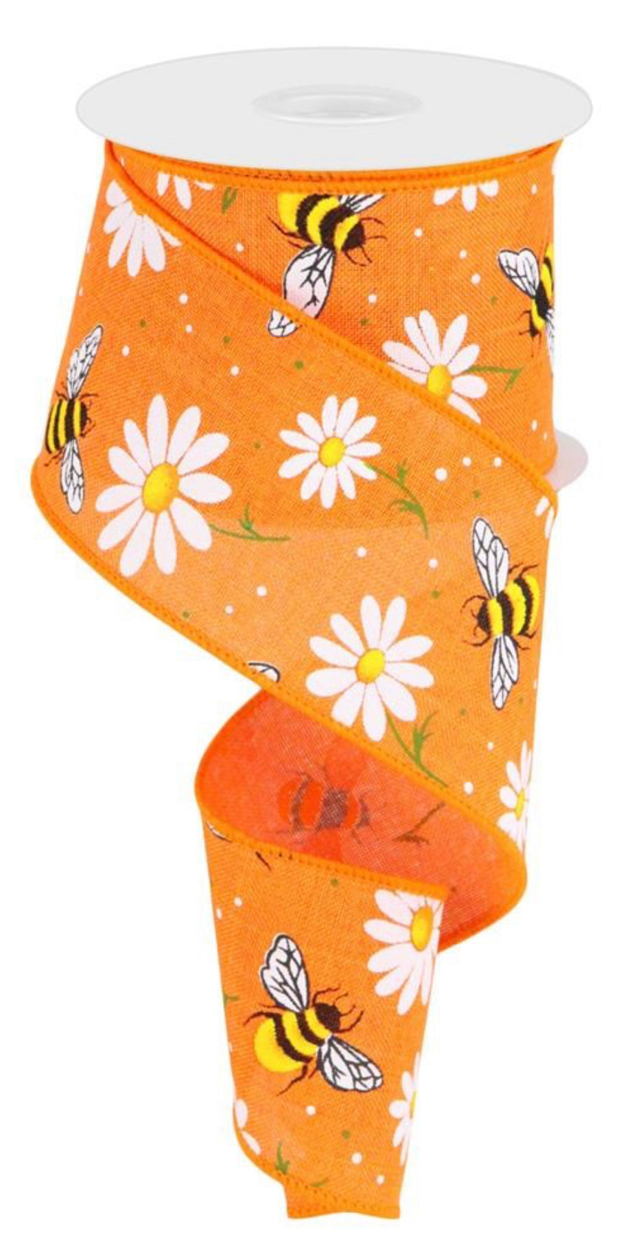 10 Yards - 2.5” Orange Bee Flower Ribbon