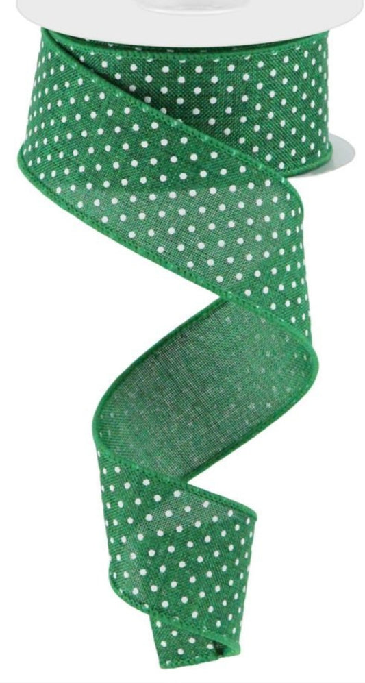 10 Yards - 1.5” Emerald Green and White Swiss Dot Ribbon