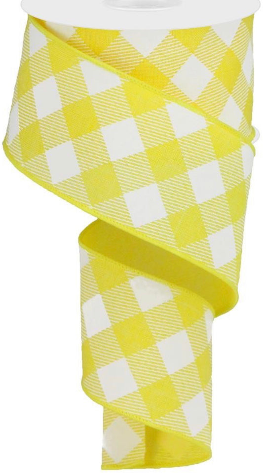 10 Yards - 2.5” Wired Yellow and White Cross Plaid Ribbon