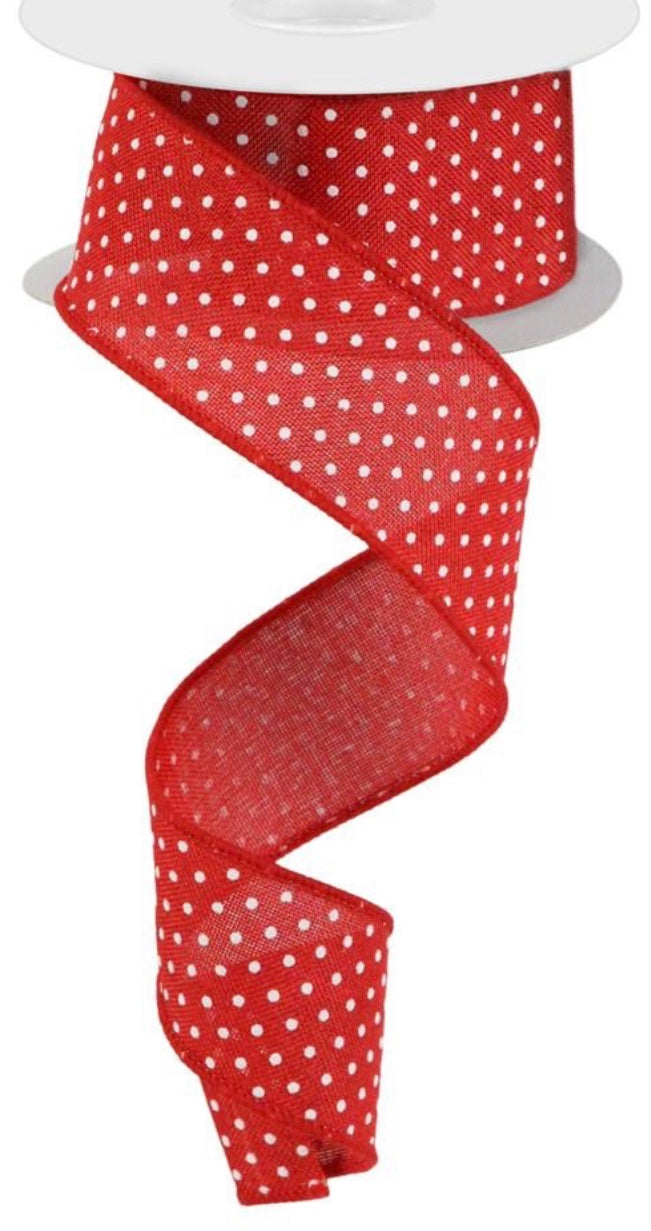 10 Yards - 1.5” Wired Red and White Swiss Dot Ribbon