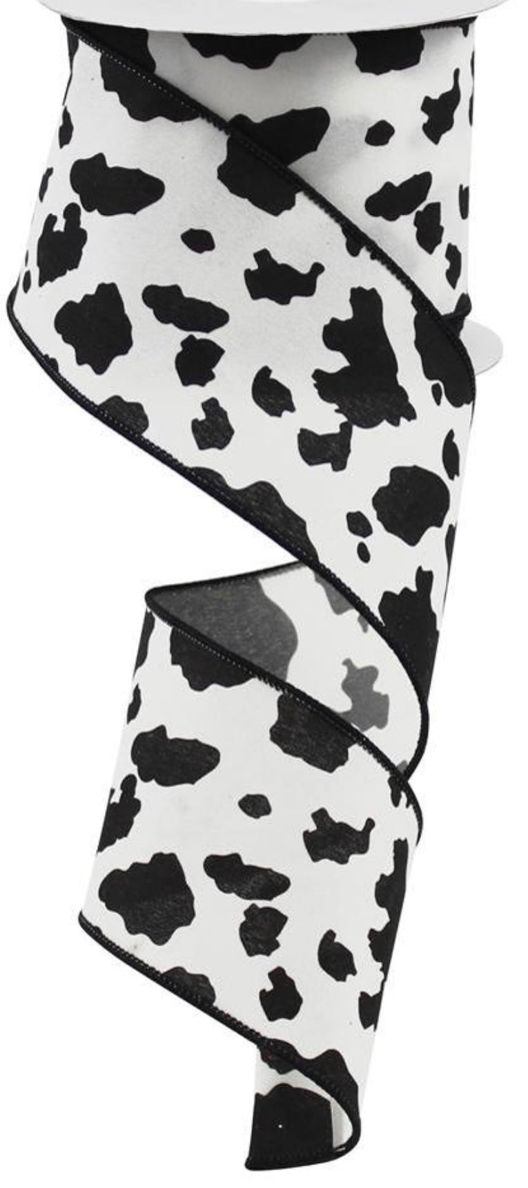 10 Yards - 2.5” Wired Black and White Cow Print Ribbon