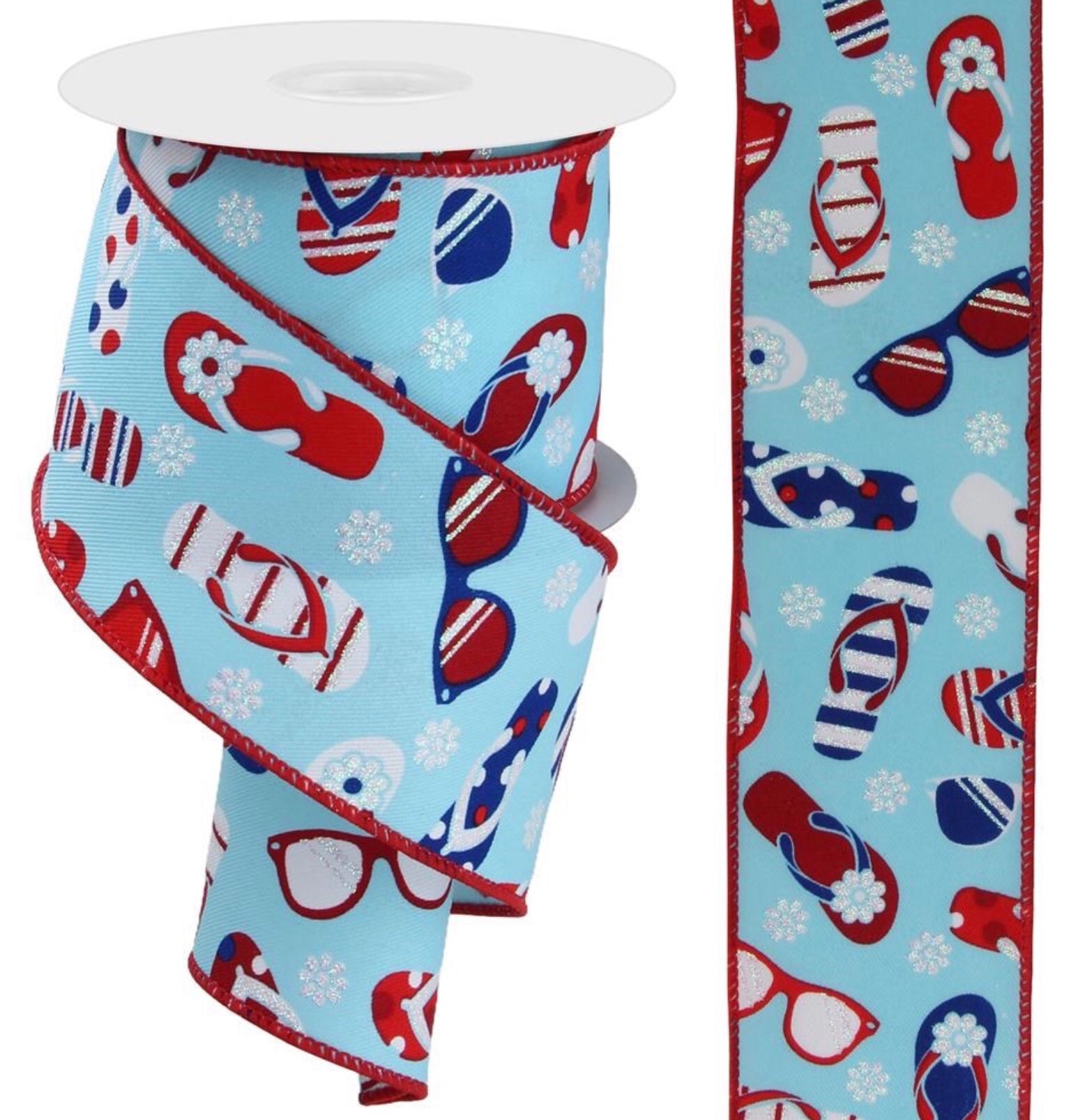 10 Yards - 2.5” Wired Patriotic Flip Flop Ribbon with Glitter Accent ...