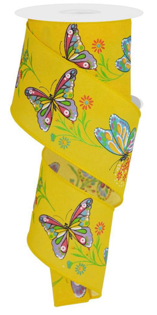 10 Yards - 2.5” Yellow Butterfly Ribbon