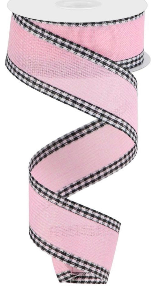 10 Yards - 1.5” Wired Pink Background with Black and White Edge Ribbon