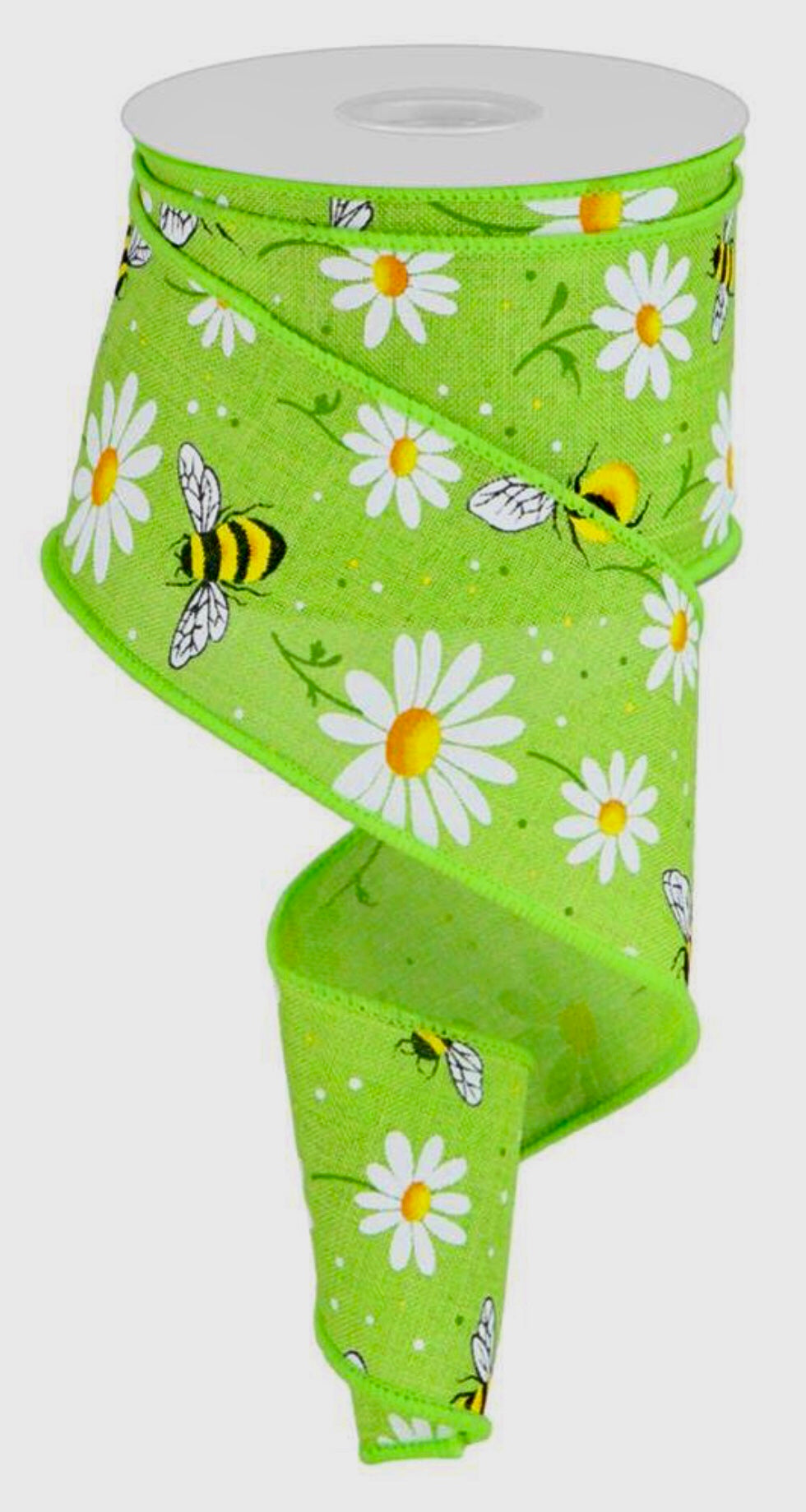 10 Yards - 2.5” Green Bee Flower Ribbon