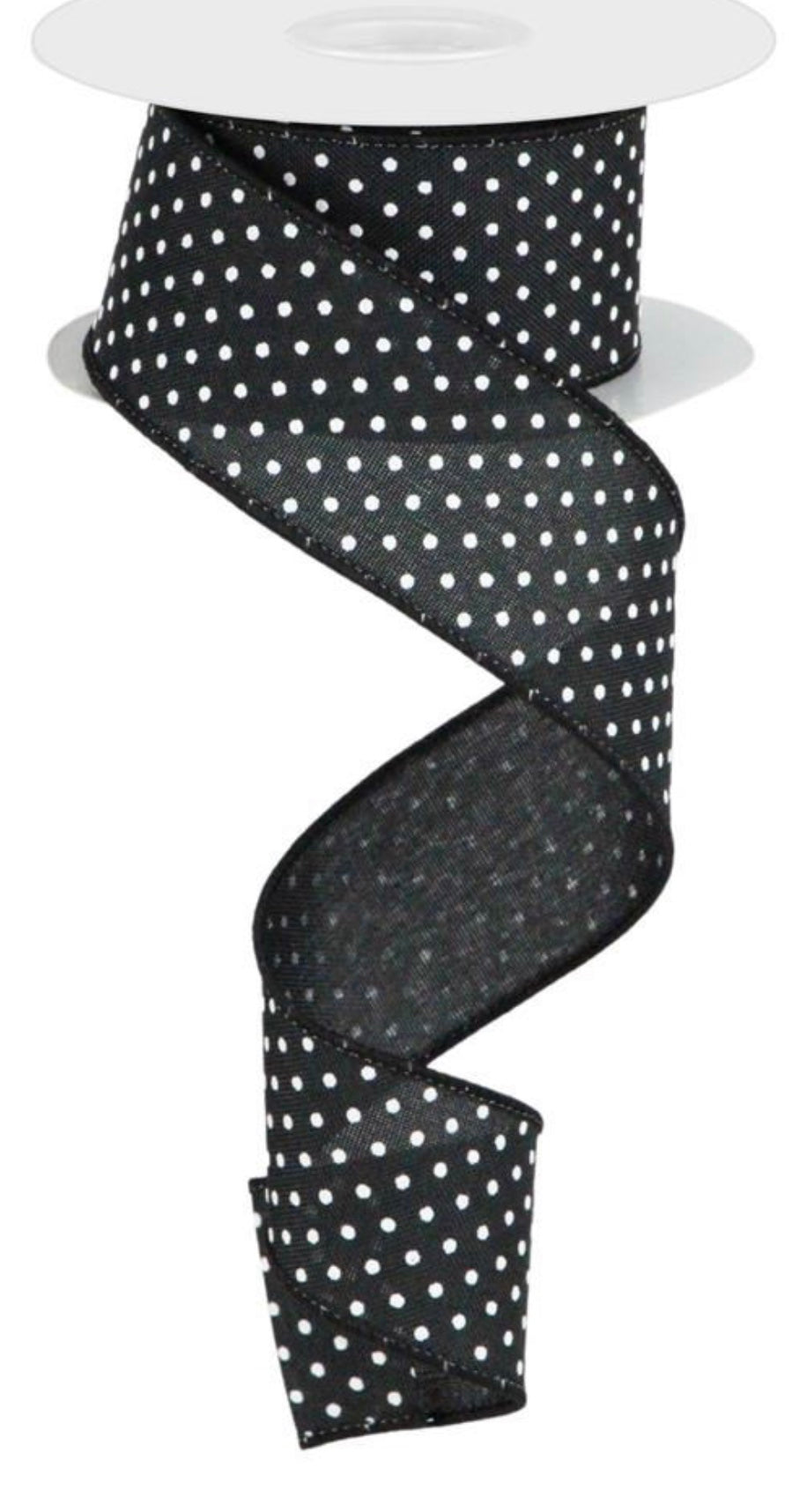 10 Yards - 1.5” Wired Black and White Swiss Dot Ribbon