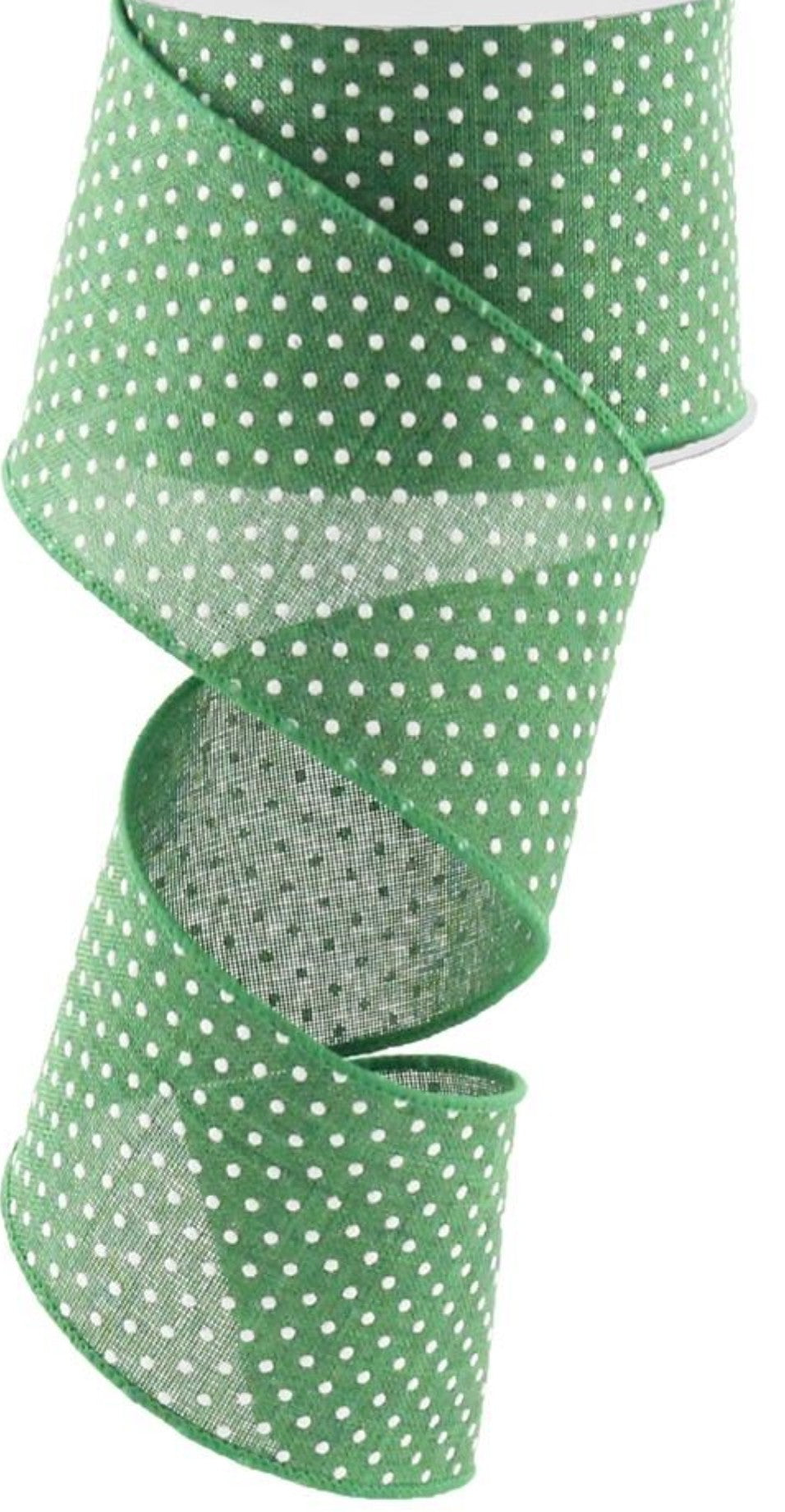 10 Yards - 2.5” Emerald Green and White Swiss Dot Ribbon