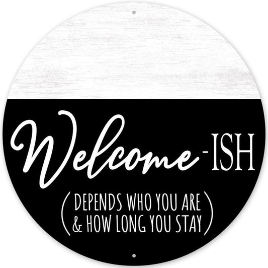 12” Round Metal Welcome-ish Wreath Sign