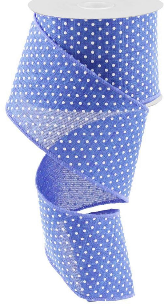 10 Yards - 2.5” Wired Royal Blue and White Swiss Dot Ribbon