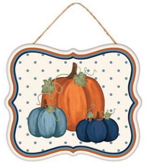 7”x6” Metal Tin Fall Pumpkin Wreath Signs