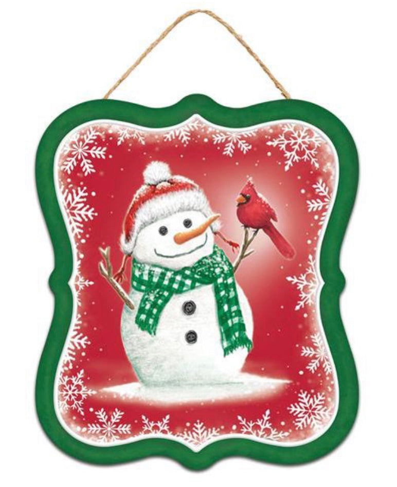 7”x6” Metal Tin Christmas Snowman Wreath Signs