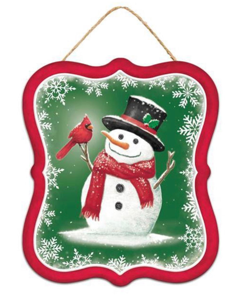 7”x6” Metal Tin Christmas Snowman Wreath Signs