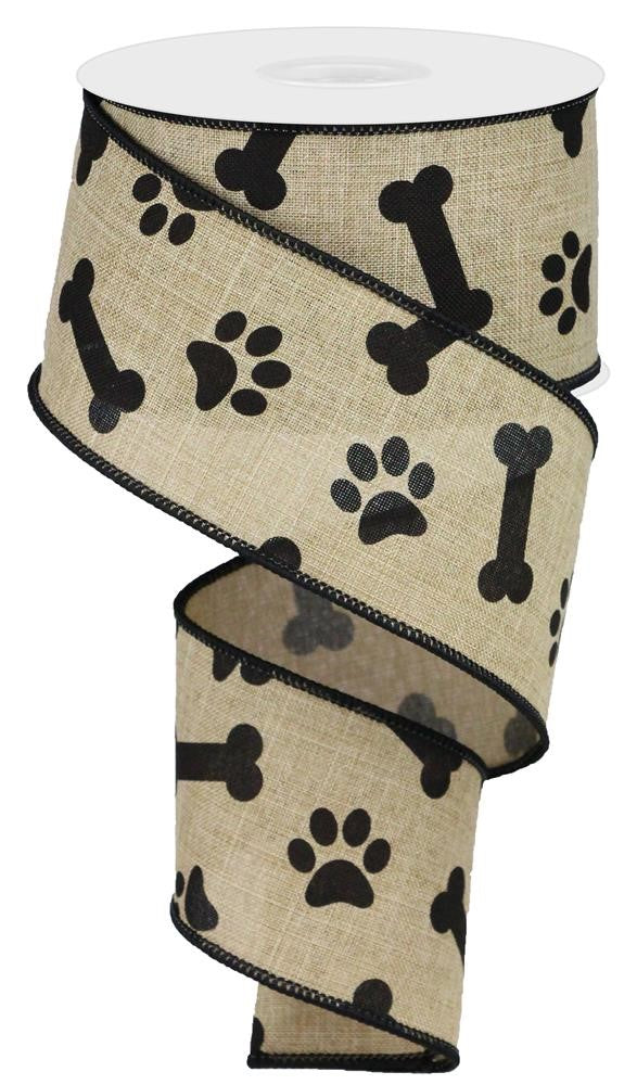 10 Yards - 2.5" Natural Paws and Bones Ribbon