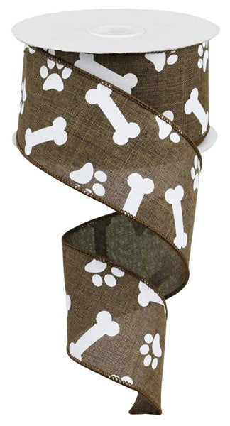 10 Yards - 2.5" Brown Paws and Bones Ribbon