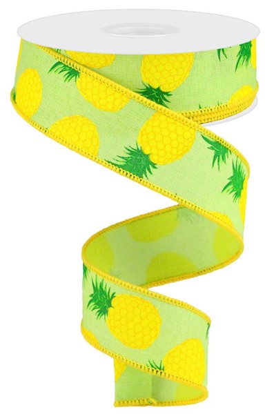 10 Yards - 1.5" Lime Green Pineapple Ribbon