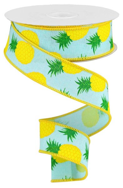 10 Yards - 1.5" Light Blue Pineapple Ribbon