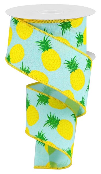 10 Yards - 2.5" Light Blue Pineapple Ribbon