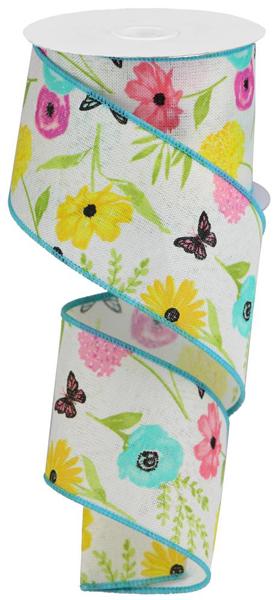 10 Yards - 2.5" Wildflowers Butterfly Ribbon