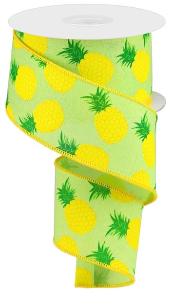 10 Yards - 2.5" Lime Green Pineapple Ribbon