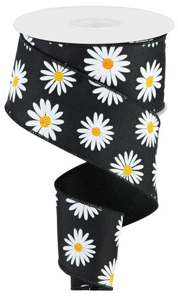 10 Yards - 2.5" Black Daisy Ribbon