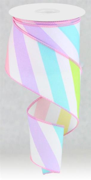 10 Yards - 2.5" Pastel Multicolor Diagonal Candy Stripe