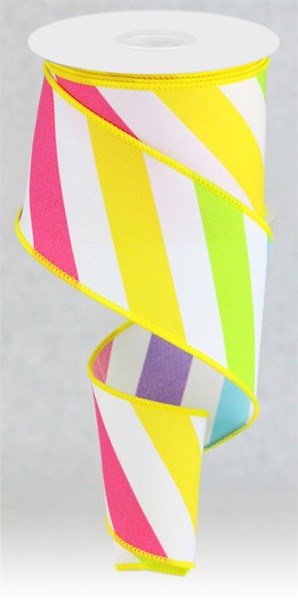 10 Yards - 2.5" Multicolor Diagonal Candy Stripe