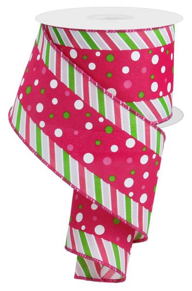 10 Yards - 2.5" Pink Polka Dots and Stripes