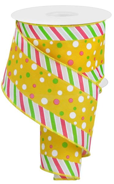 10 Yards - 2.5" Yellow Polka Dots and Stripes