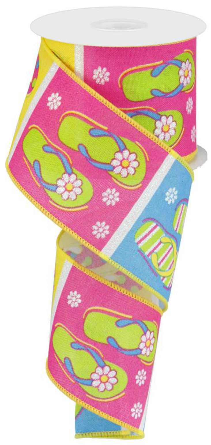 10 Yards - 2.5" Block Flip Flop Ribbon with Glitter Accent