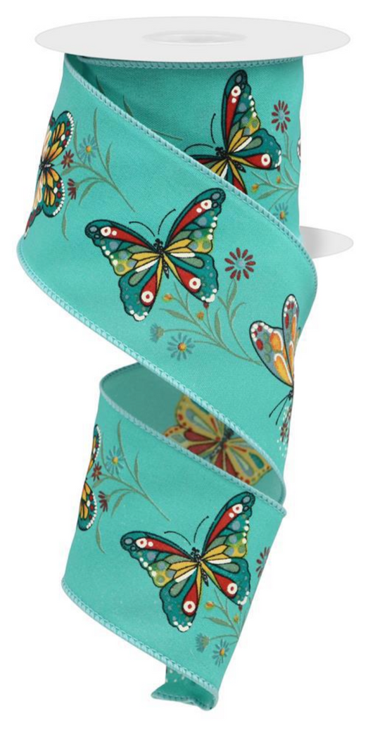 10 Yards - 2.5" Teal Butterfly Ribbon