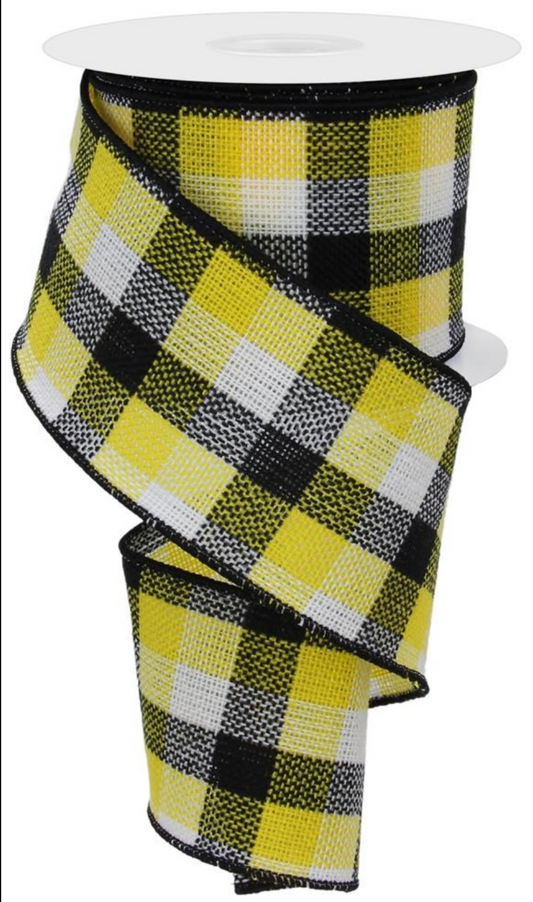 10 Yards - 2.5" Woven Black and Yellow Check Ribbon