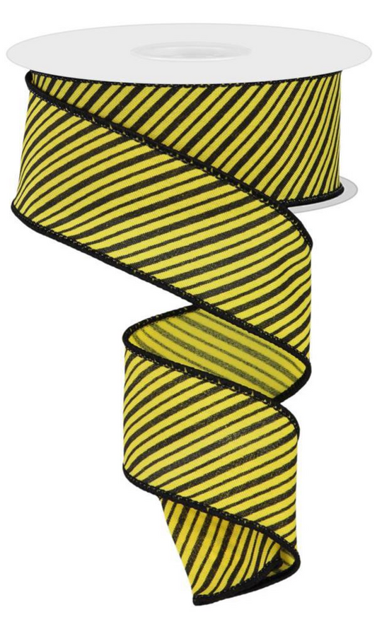 10 Yards - 1.5" Yellow and Black Diagonal Lines Ribbon