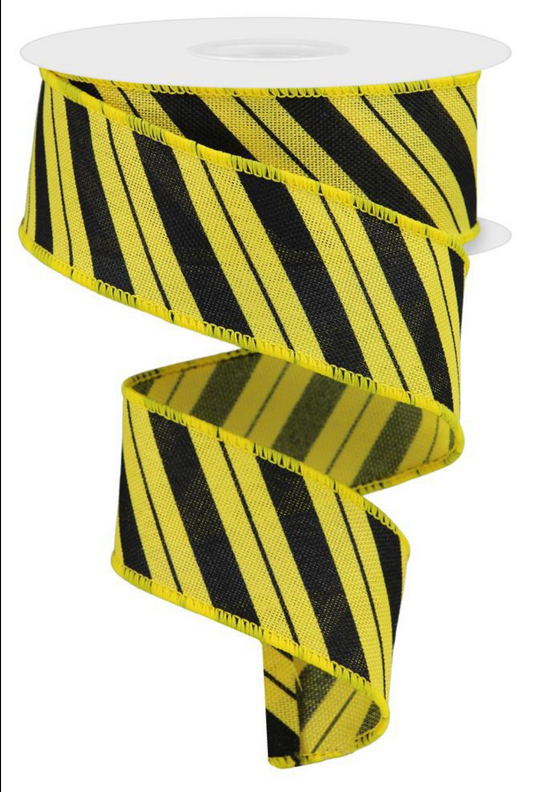 10 Yards - 1.5" Wired Yellow and Black Swirl Stripe Ribbon