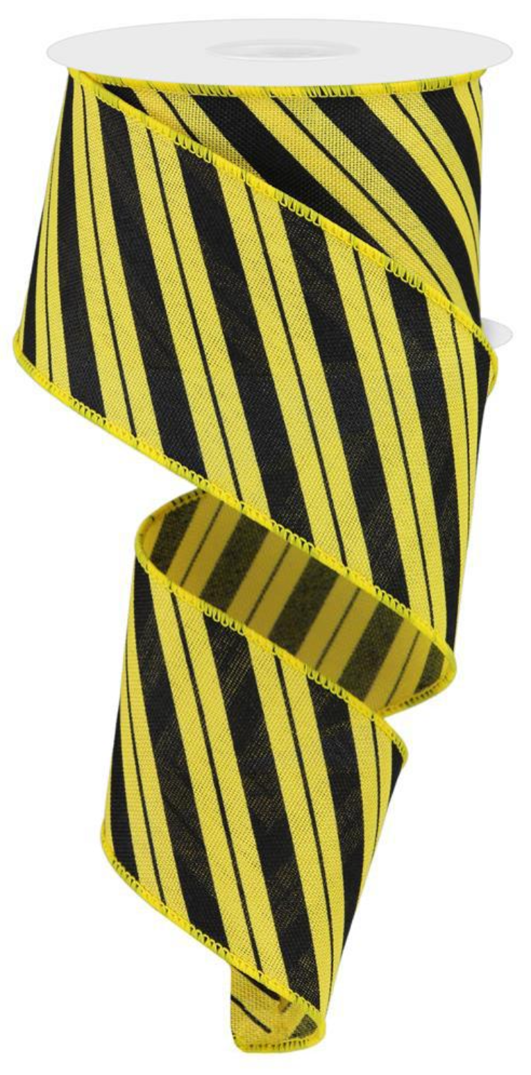 10 yards - 2.5" Wired Yellow and Black Swirl Stripe Ribbon