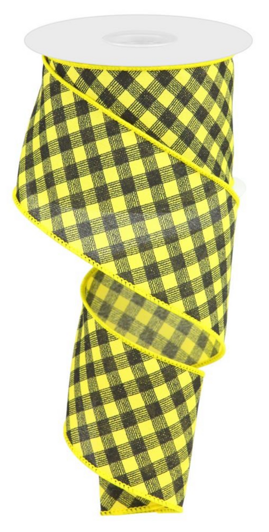 10 Yards - 2.5" Yellow and Black Bias Gingham Ribbon