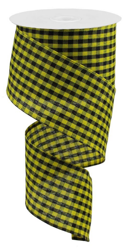 10 Yards - 2.5" Yellow and Black Gingham Checkered Ribbon