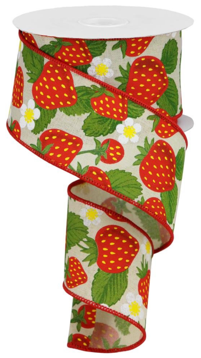 10 Yards - 2.5" Cream Strawberry Ribbon