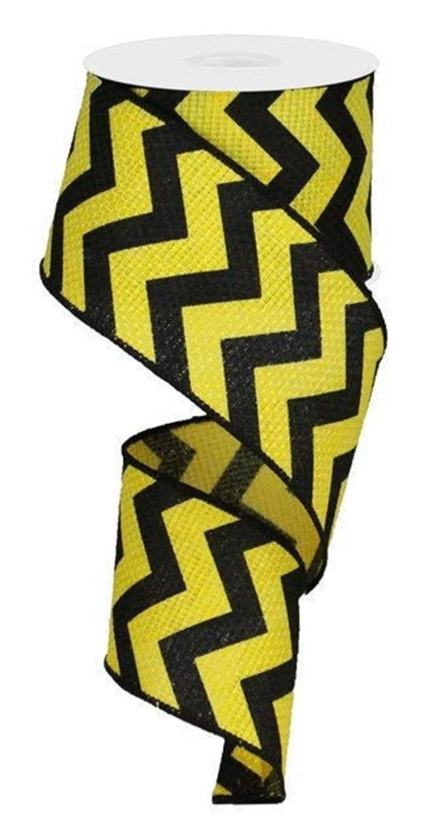 10 Yards - 2.5" Yellow and Black Chevron Ribbon