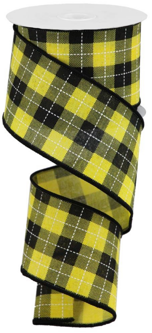 10 Yards - 2.5" Woven Black and Yellow Plaid