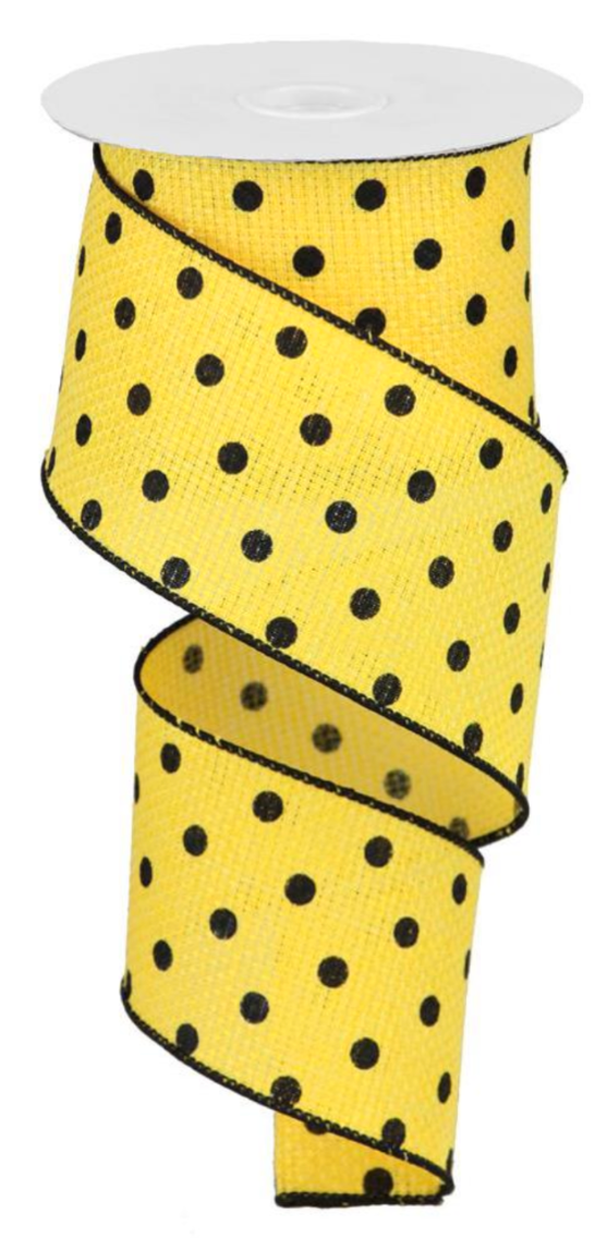 10 Yards - 2.5" Golden Yellow Ribbon with Small Black Polka Dots