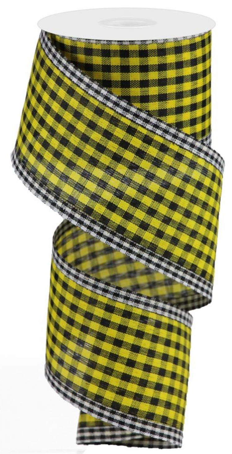 10 Yards - 2.5" Black and Yellow Mini Gingham Ribbon with Gingham Edge