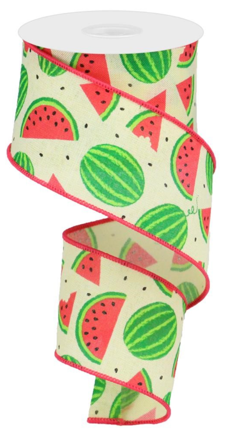 10 Yards - 2.5" Cream Ribbon with Watermelon Slices