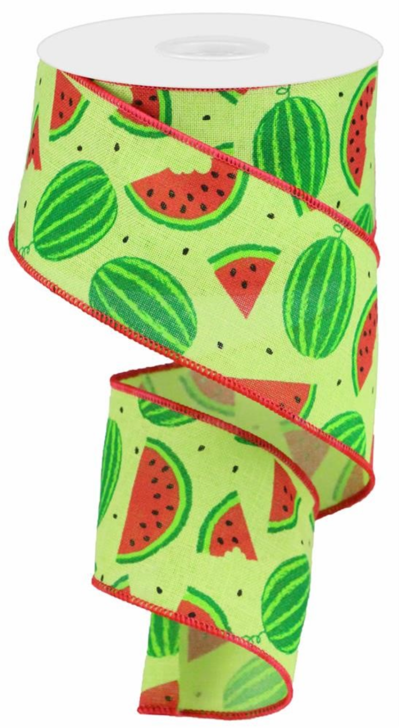 10 Yards - 2.5" Green Ribbon with Watermelon Slices