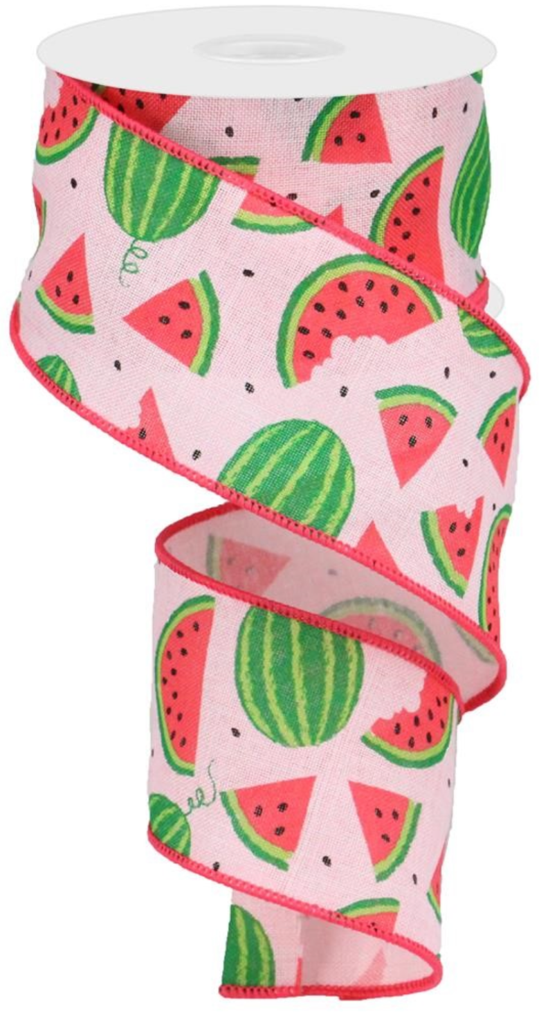 10 Yards - 2.5" Pink Ribbon with Watermelon Slices