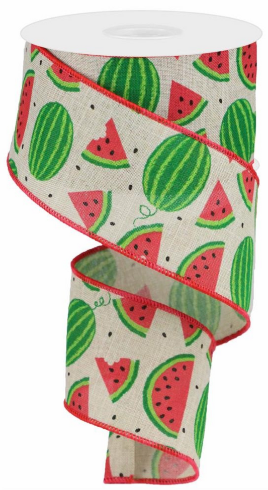 10 Yards - 2.5" Natural Ribbon with Watermelon Slices